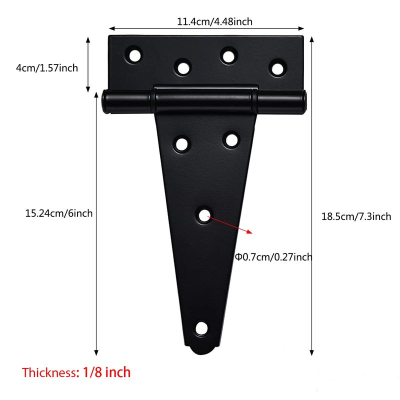 SANKINS 6 Inch T-Strap Shed Door Hinges Heavy Duty,Black Tee Hinge for Wooden Fences,Yard Door,Barn Door Gates, Wrought Hardware Rustproof,2Pack/Set - Image 4